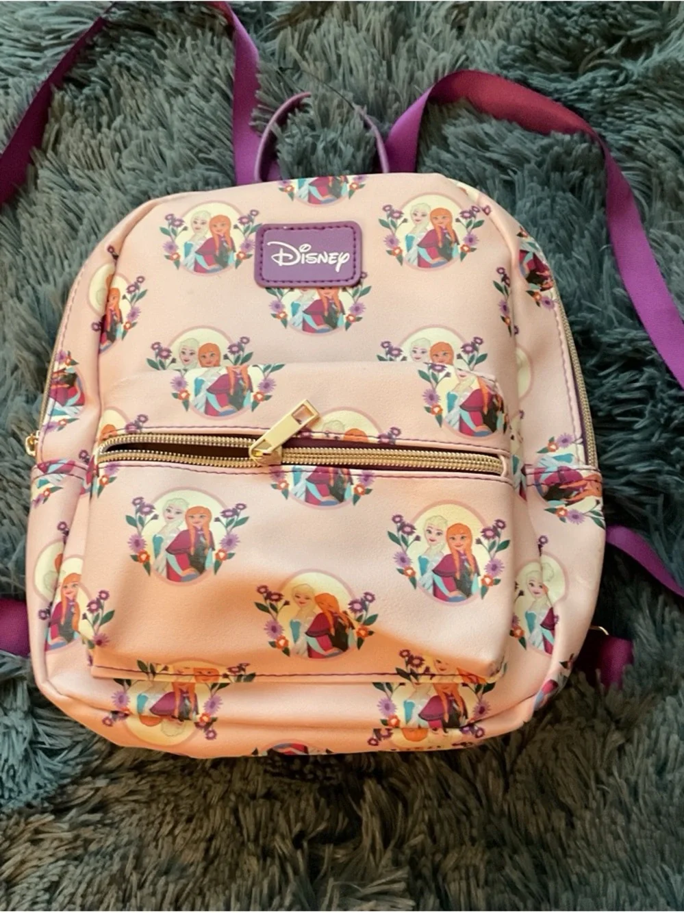 Disney Pink Elsa & Anna Patterned Mini Backpack with Purple Accents